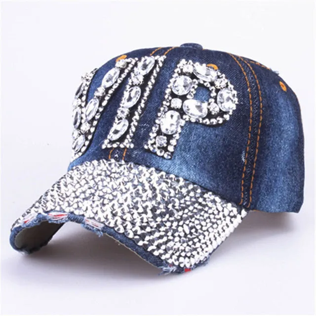 [YARBUU]CAP Wholesale 2017 Hat Rhinestone Print Denim hat Rivet Sun-Shading VIP Baseball Summer Women's Cap Jean Caps hip hop