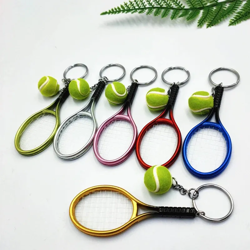 Yeknu Tennis Keychain Alloy Tennis Raclet, Ball Split Ring Keychain For Sport Lovers Team Sports Bag Chain Pendant