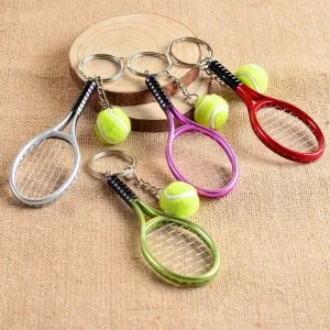 Yeknu Tennis Keychain Alloy Tennis Raclet, Ball Split Ring Keychain For Sport Lovers Team Sports Bag Chain Pendant