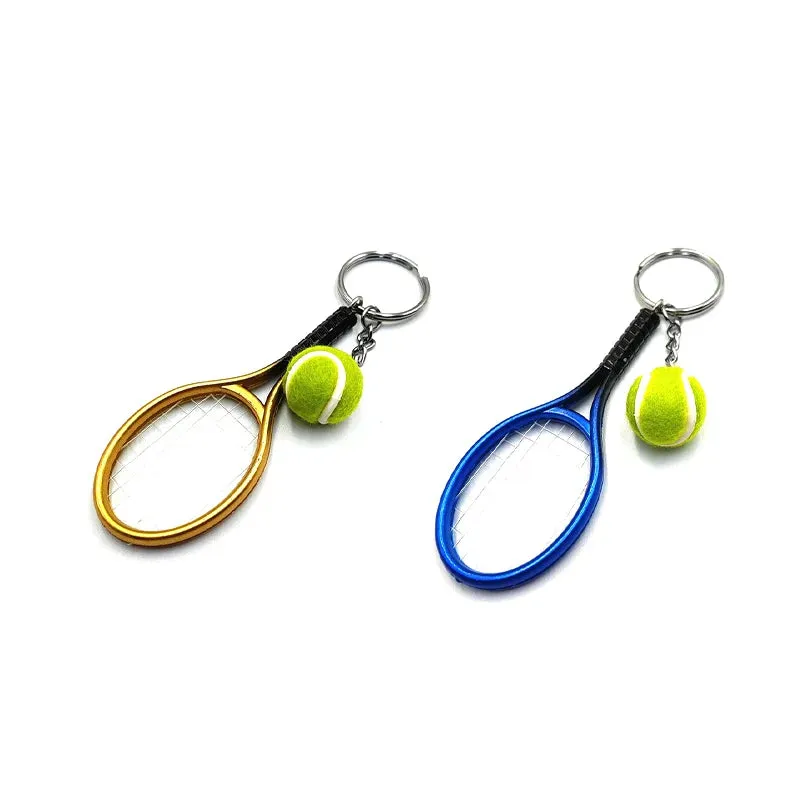 Yeknu Tennis Keychain Alloy Tennis Raclet, Ball Split Ring Keychain For Sport Lovers Team Sports Bag Chain Pendant