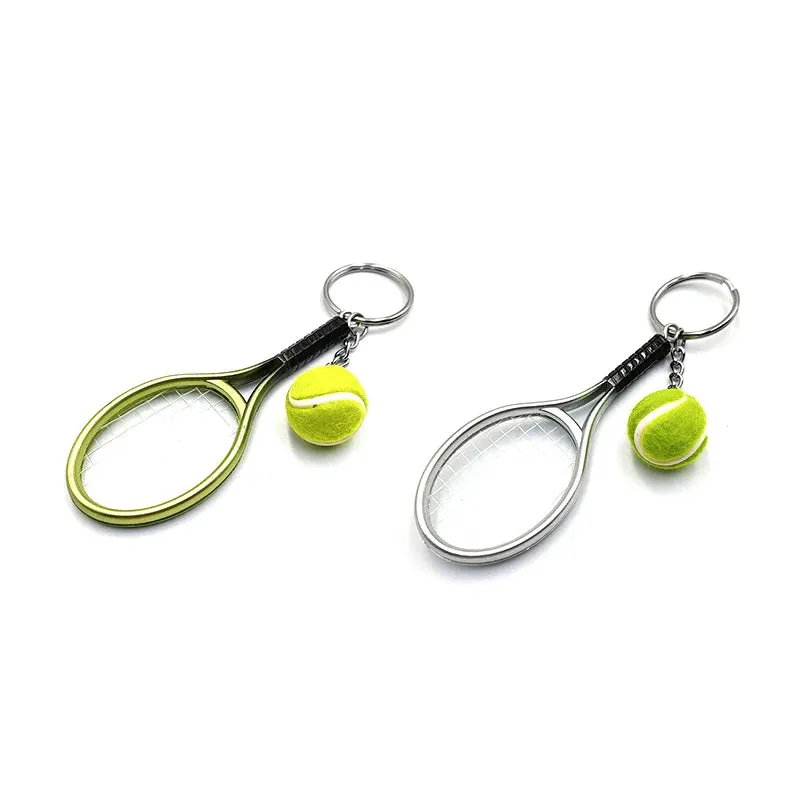 Yeknu Tennis Keychain Alloy Tennis Raclet, Ball Split Ring Keychain For Sport Lovers Team Sports Bag Chain Pendant