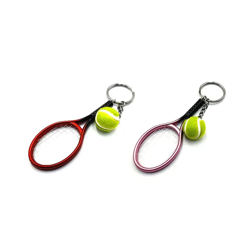 Yeknu Tennis Keychain Alloy Tennis Raclet, Ball Split Ring Keychain For Sport Lovers Team Sports Bag Chain Pendant