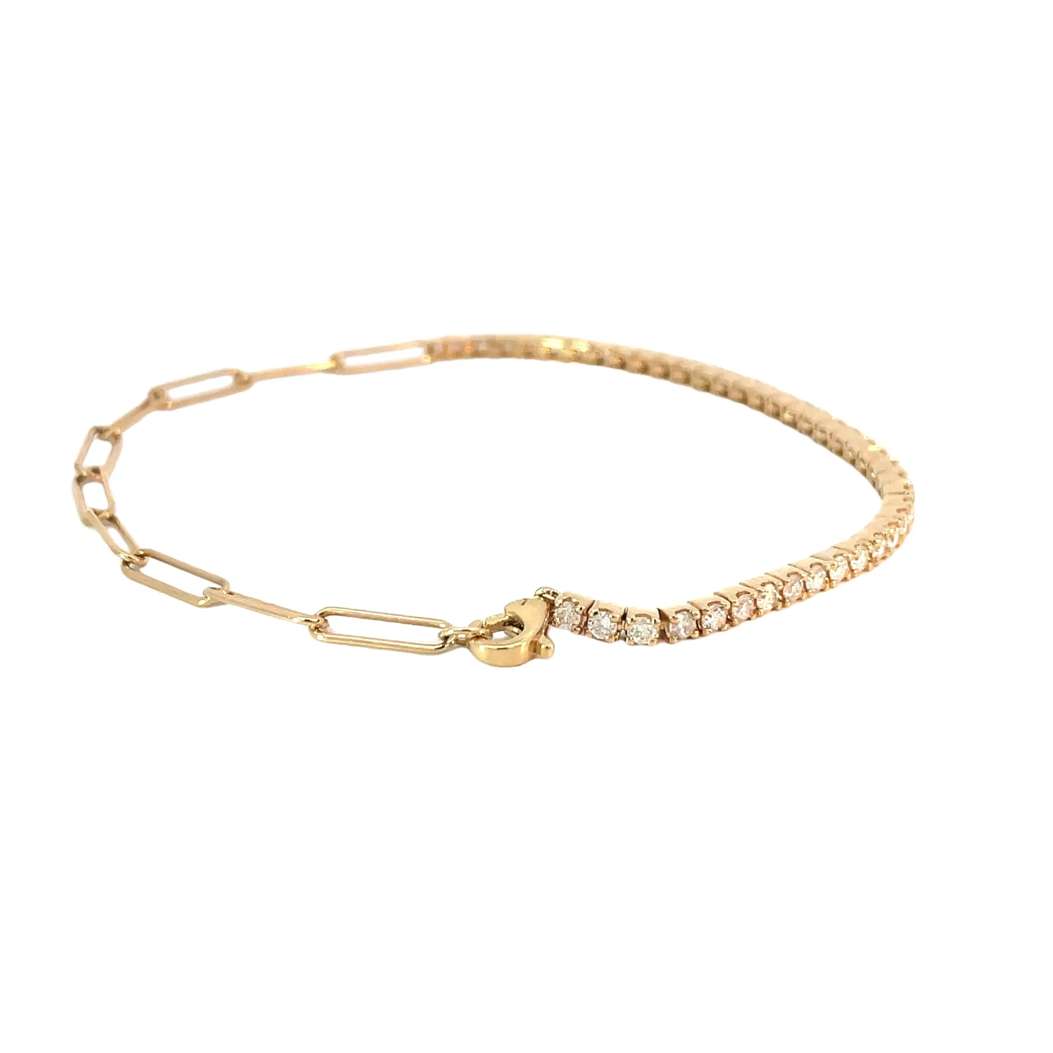 Yellow Gold Diamond Paperclip Tennis Bracelet