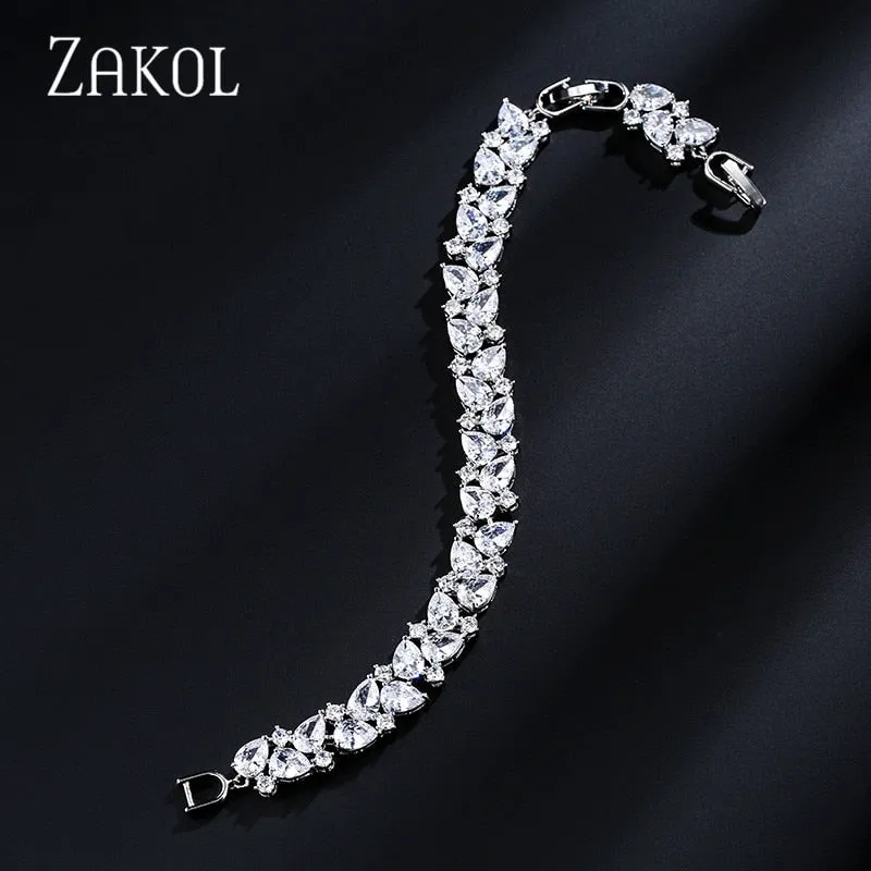 ZAKOL   AAA  Cubic Zirconia 18K Plated Marquise Cut Tennis Bracelet