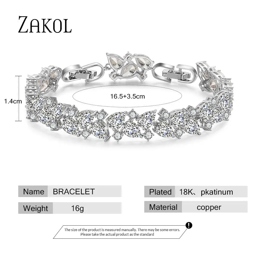 ZAKOL   AAA  Cubic Zirconia 18K Plated Marquise Cut Tennis Bracelet