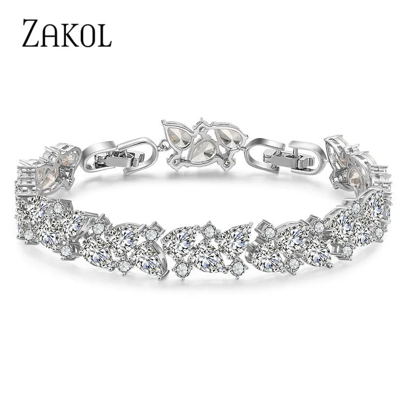 ZAKOL   AAA  Cubic Zirconia 18K Plated Marquise Cut Tennis Bracelet