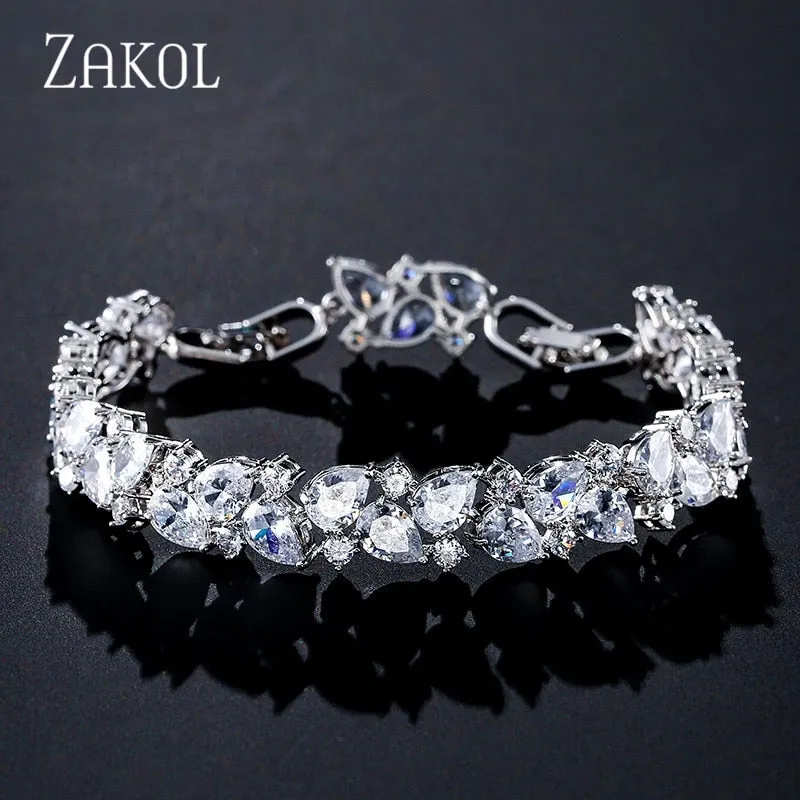 ZAKOL   AAA  Cubic Zirconia 18K Plated Marquise Cut Tennis Bracelet